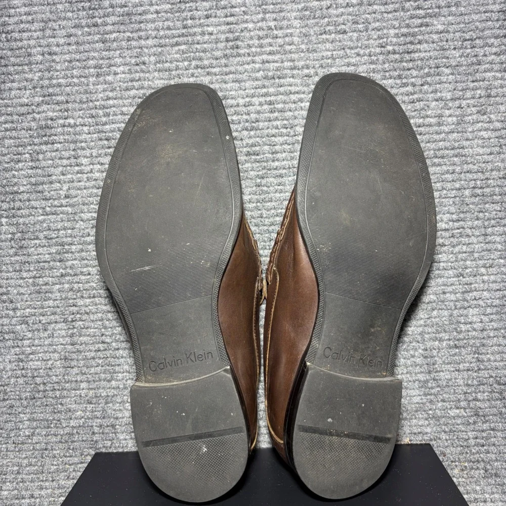 Calvin Klein Cordell Mens Brown Leather Square Toe Loafers Shoes 12M 34F0254